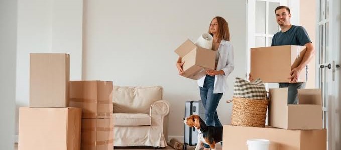 Professional movers carrying furniture